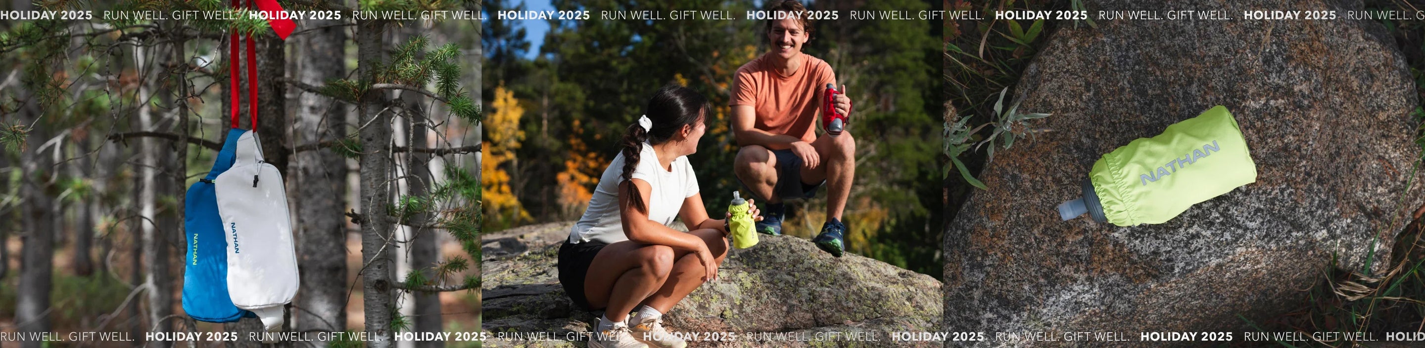 Gifts Under $25 Banner Image with Running Belts and a Handheld Flask