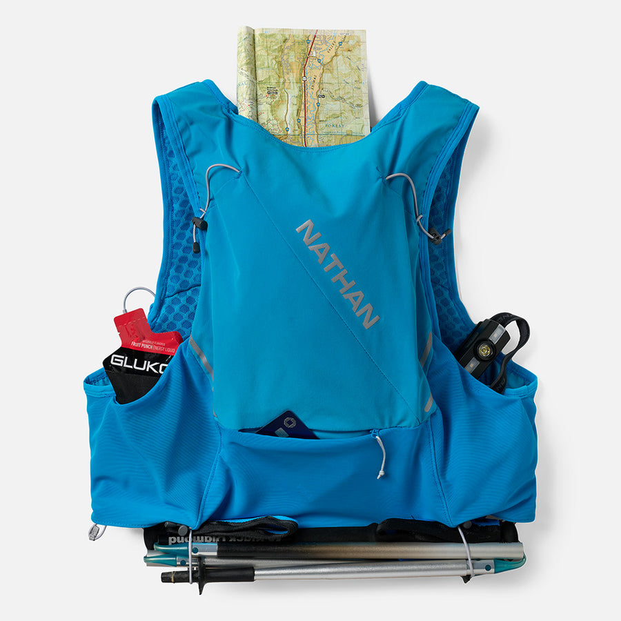 color:Electric Blue/Reflective Silver||view:sku image primary||seo:Nathan Pinnacle Pro 6 Liter Unisex Hydration Race Vest - Electric Blue/Reflective Silver - Multiple Back Pockets for Storage of Energy Gels, Maps or Credit Cards/ID