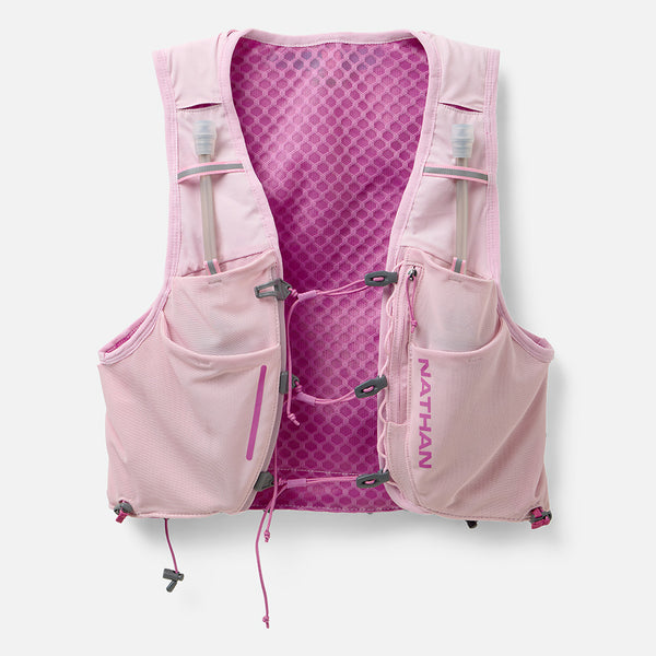 color:Light Pink/Fuchsia||view:sku image primary||seo:Nathan Pinnacle Pro 6 Liter Women's Hydration Race Vest - Light Pink/Fuchsia - Front of Pack-primary