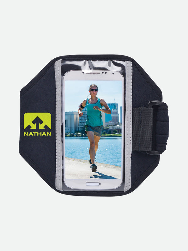 color:Black/Sulfur Spring||view:SKU Image Primary||seo:Nathan Super 5K Smartphone Armband - Black/Yellow - Hero-primary