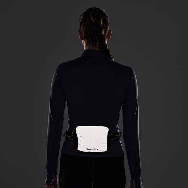 Nathan Hyper Reflective Waist Pack – Reflective Silver – On Model - Front View