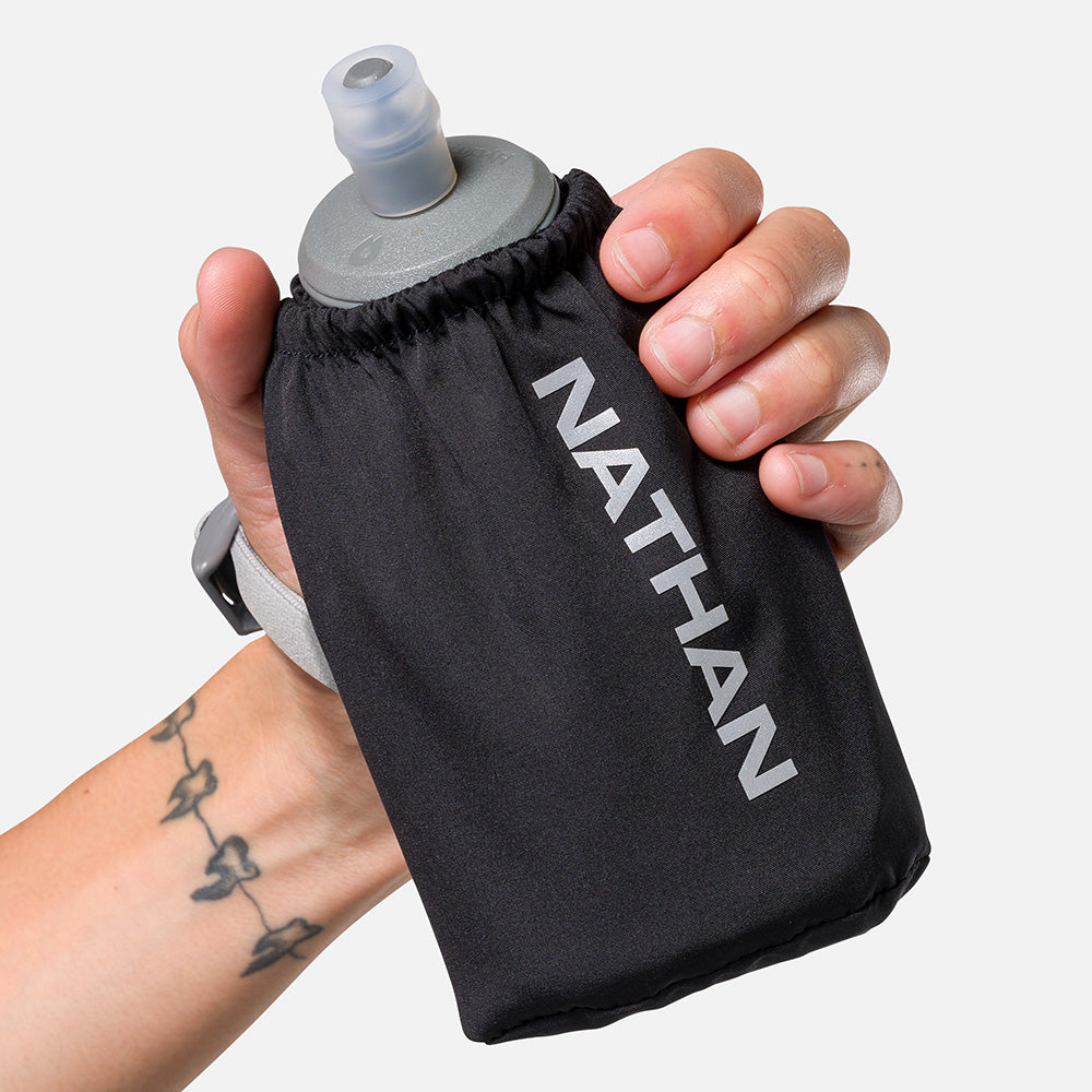 Nathan ExoShot - Botella Blanda Para Running 355ml, Sin BPA, Con Válvula Antiderrame Y Correa De Mano Extraíble